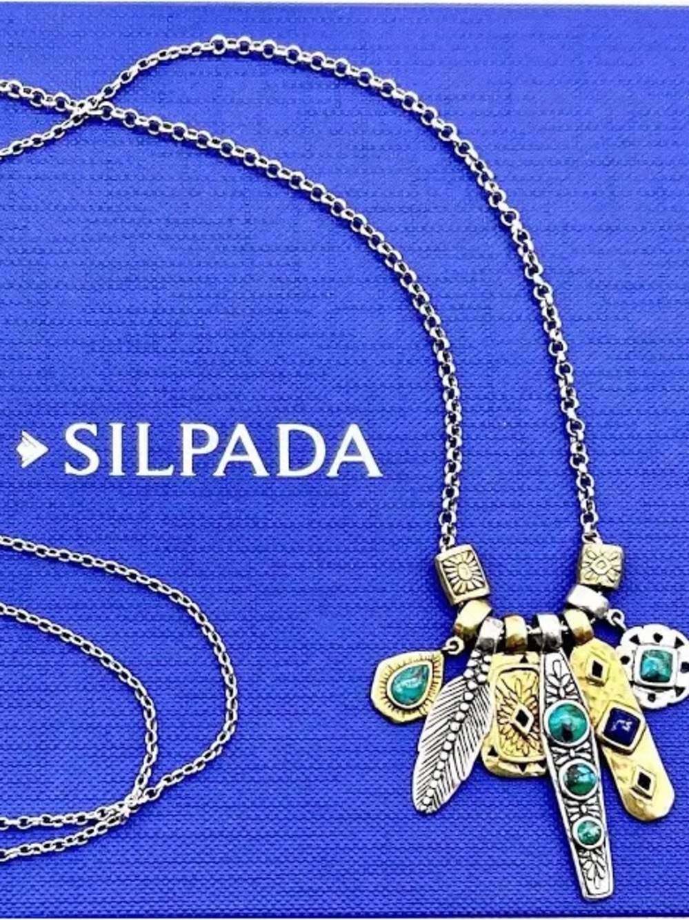 Silpada Sterling, Brass, Turquoise, Lapis, SHORE THING Charm Necklace